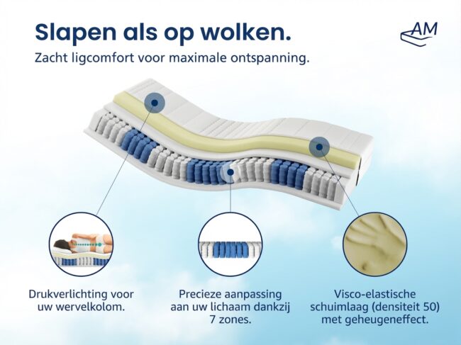 7-Zone Traagschuim Pocketveringmatras - Afbeelding 4